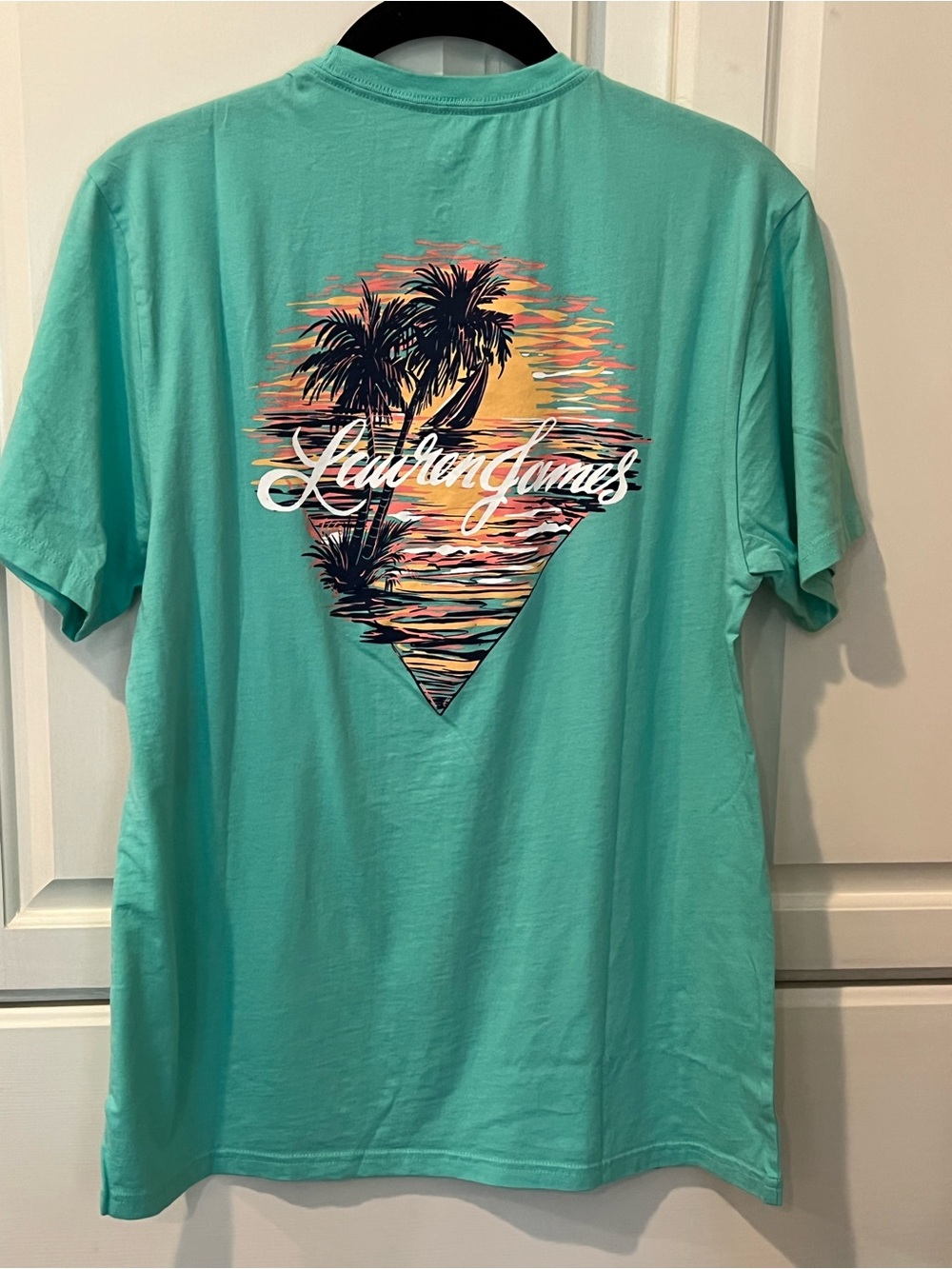 Lauren James Mint Sunset Palm Graphic Tee womens Sz S 100% cotton NWTS